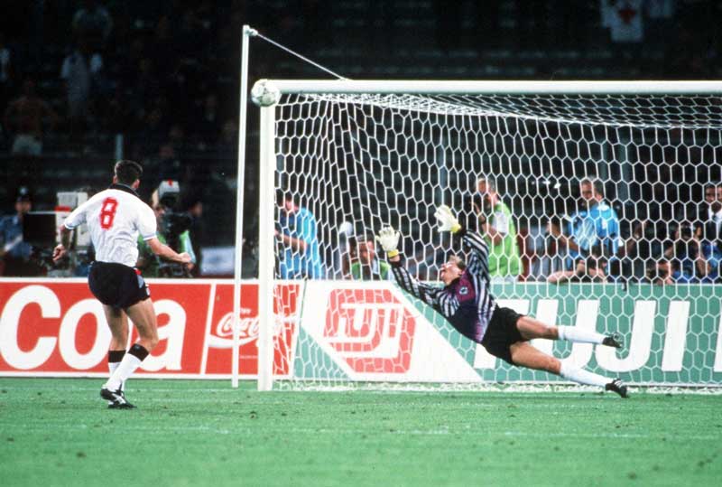 Chris Waddle misses the crucial penalty against Germany in 1990.